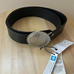 NWT Treasure & Bond Black Leather Tooled Belt with Round Silver Buckle